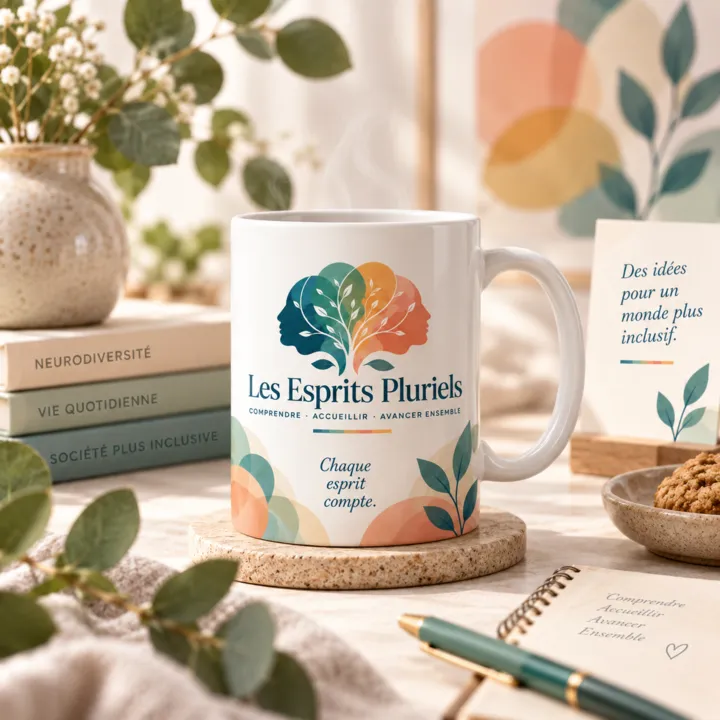 Projection d’un mug aux couleurs des Esprits Pluriels